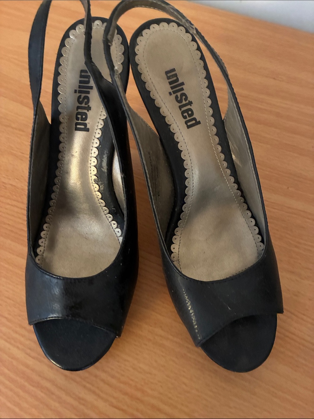 Unlisted Black Peep-Toe Slingback Heels